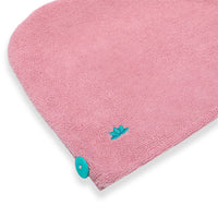 Close-up of the Cataleya turban hair towel fastening, pink