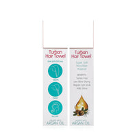 Cataleya Turban Hair Towel Infused With Argan Oil packaging, side panels