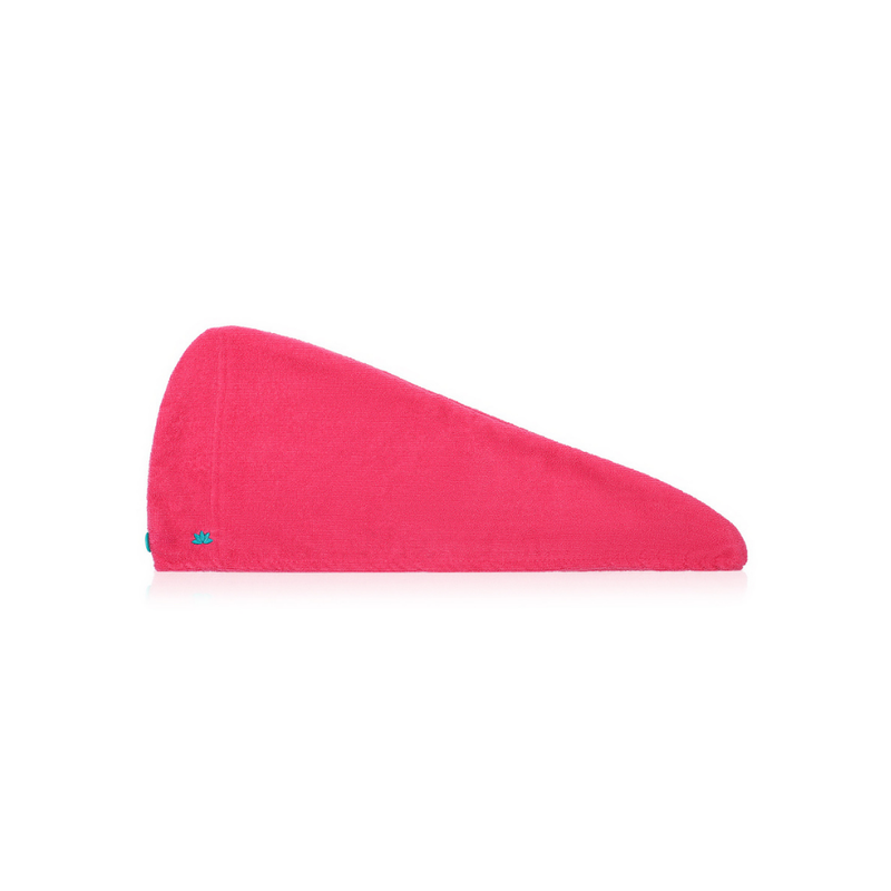 Cataleya turban hair towel in fuchsia, side view