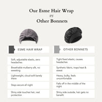 Comparison graphic of the Esmé hair wrap and other bonnets