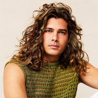 Model with long curly hair, Innersense Air Dry Styling Cream