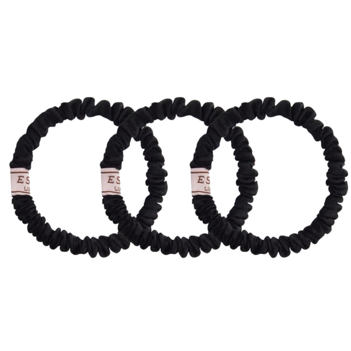 Esmé skinny silk scrunchies in black, set of three