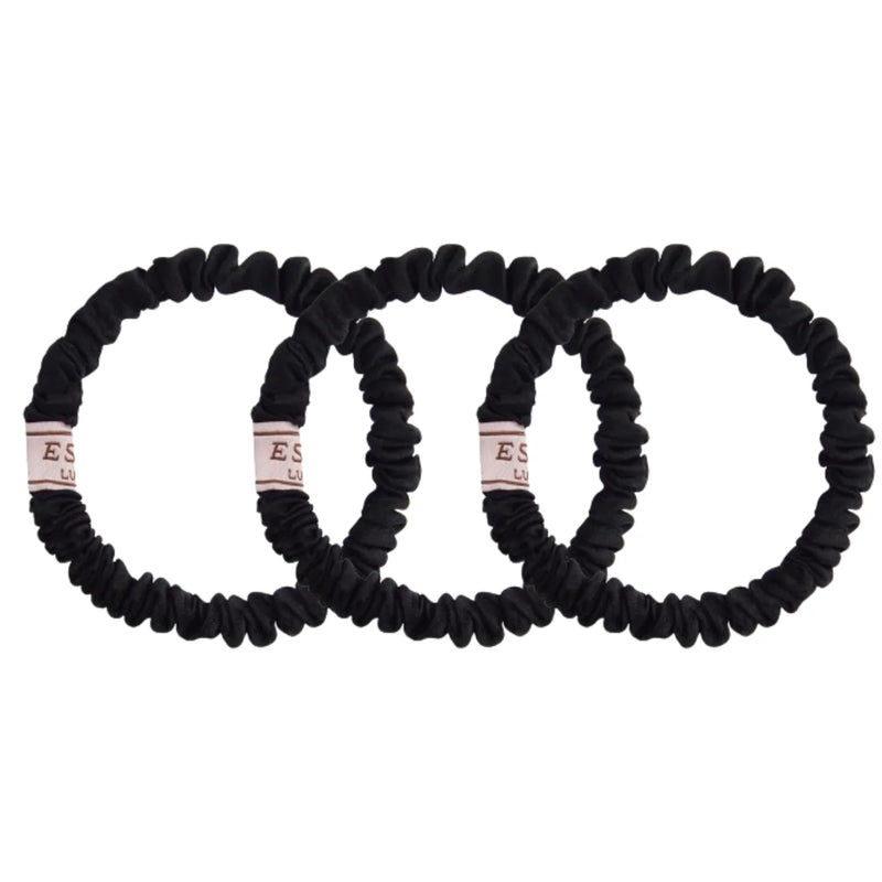 Esmé skinny silk scrunchies in black, set of three