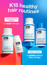 K18 hair routine graphic showing several K18 products