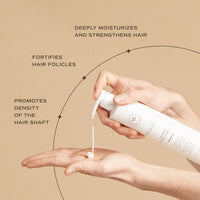 Innersense Hair Renew Soothing Conditioner graphic with conditioner dispensed into a hand