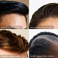 Four close-up photos of styled hair, Innersense Inner Reflection Sculpting Pomade
