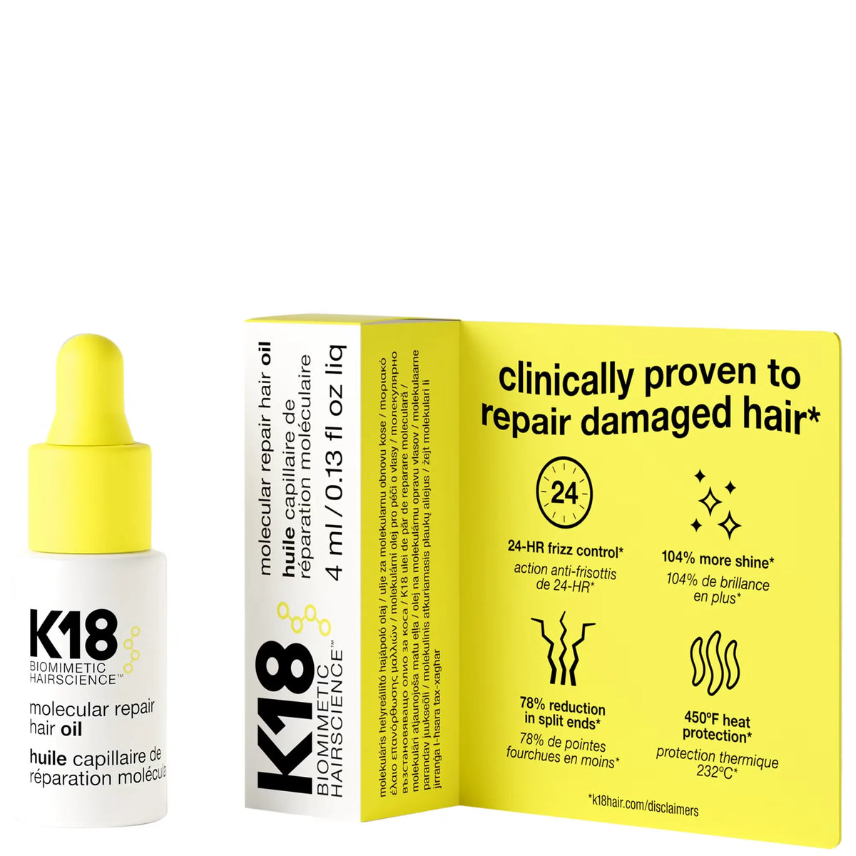 K18 Molecular Repair Hair Oil sample bottle with sample card
