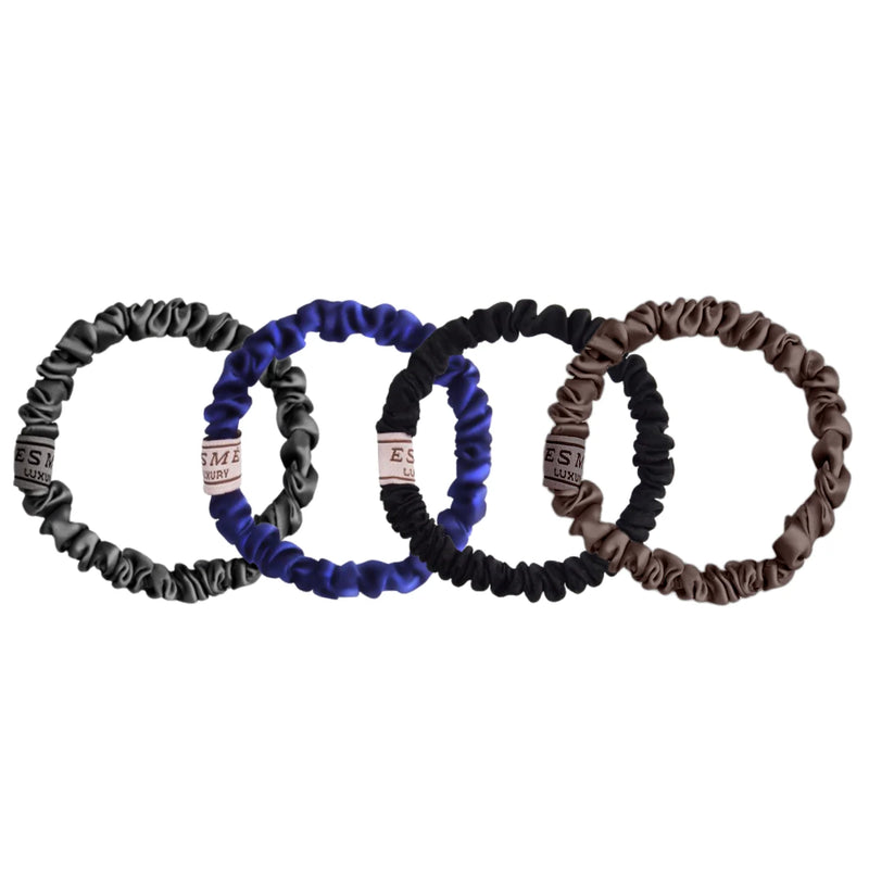 Esmé Skinny Silk Scrunchies, set of four in different colours