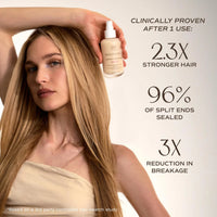 Innersense Overnight Repair Serum graphic with a model
