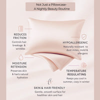Esmé silk pillowcase information graphic, pink