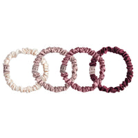Esmé skinny silk scrunchies in pink tones, set of four